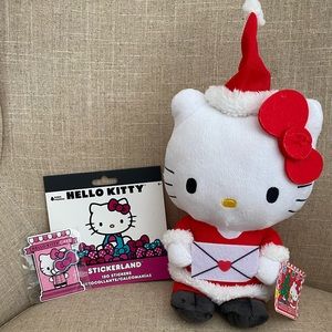 New! Hello kitty gift set includes Hello kitty cafe enamel pin, plush, stickers